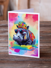 Load image into Gallery viewer, Hippie Animal Hippopotamus Greeting Cards - Blank Note Cards – 8-Pack of Artist-Designed Cards with Envelopes