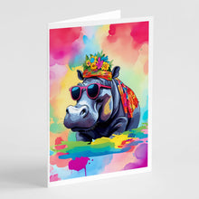 Load image into Gallery viewer, Hippie Animal Hippopotamus Greeting Cards - Blank Note Cards – 8-Pack of Artist-Designed Cards with Envelopes