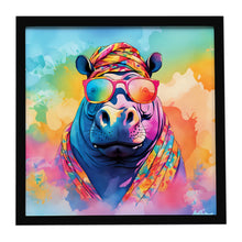 Load image into Gallery viewer, Hippie Animal Hippopotamus Framed Metal Print