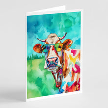 Load image into Gallery viewer, Hippie Animal Cow Greeting Cards - Blank Note Cards – 8-Pack of Artist-Designed Cards with Envelopes