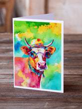 Load image into Gallery viewer, Hippie Animal Malvi Cow Greeting Cards - Blank Note Cards – 8-Pack of Artist-Designed Cards with Envelopes