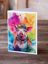 Load image into Gallery viewer, Hippie Animal Pig Greeting Cards - Blank Note Cards – 8-Pack of Artist-Designed Cards with Envelopes