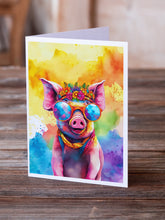 Load image into Gallery viewer, Hippie Animal Pig Greeting Cards - Blank Note Cards – 8-Pack of Artist-Designed Cards with Envelopes