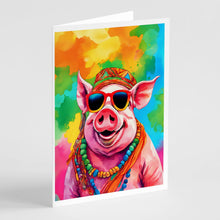Load image into Gallery viewer, Hippie Animal Pig Greeting Cards - Blank Note Cards – 8-Pack of Artist-Designed Cards with Envelopes