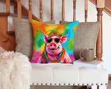 Load image into Gallery viewer, Hippie Animal Pig Throw Pillow - 14x14 Decorative Pillow – Art for Your Home &amp; Patio