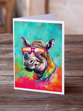 Load image into Gallery viewer, Hippie Animal Rhinoceros Greeting Cards - Blank Note Cards – 8-Pack of Artist-Designed Cards with Envelopes