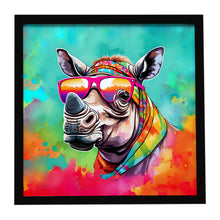 Load image into Gallery viewer, Hippie Animal Rhinoceros Framed Metal Print