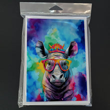 Load image into Gallery viewer, Hippie Animal Rhinoceros Greeting Cards - Blank Note Cards – 8-Pack of Artist-Designed Cards with Envelopes