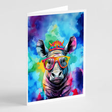 Load image into Gallery viewer, Hippie Animal Rhinoceros Greeting Cards - Blank Note Cards – 8-Pack of Artist-Designed Cards with Envelopes