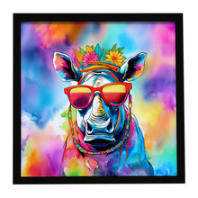 Load image into Gallery viewer, Hippie Animal Rhinoceros Framed Metal Print