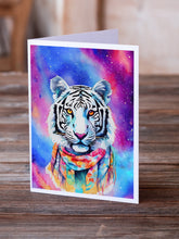 Load image into Gallery viewer, Hippie Animal White Tiger Greeting Cards - Blank Note Cards – 8-Pack of Artist-Designed Cards with Envelopes