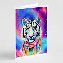 Load image into Gallery viewer, Hippie Animal White Tiger Greeting Cards - Blank Note Cards – 8-Pack of Artist-Designed Cards with Envelopes