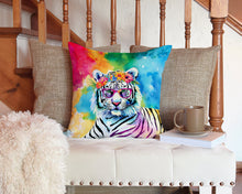 Load image into Gallery viewer, Hippie Animal White Tiger Throw Pillow - 14x14 Decorative Pillow – Art for Your Home &amp; Patio