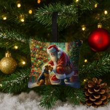 Load image into Gallery viewer, Airedale Terrier and Santa Claus Hanging Square Fabric Ornament 3.5 × 3.5