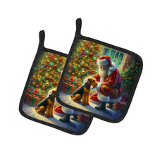 Load image into Gallery viewer, Airedale Terrier and Santa Claus Pot Holders - Set of 2 Decorative Kitchen Helpers | Made in the USA