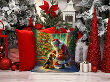 Load image into Gallery viewer, Airedale Terrier and Santa Claus Throw Pillow - 14x14 Decorative Pillow – Art for Your Home &amp; Patio