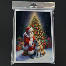 Load image into Gallery viewer, Akita and Santa Claus Greeting Cards - Blank Note Cards – 8-Pack of Artist-Designed Cards with Envelopes