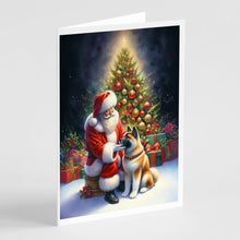 Load image into Gallery viewer, Akita and Santa Claus Greeting Cards - Blank Note Cards – 8-Pack of Artist-Designed Cards with Envelopes