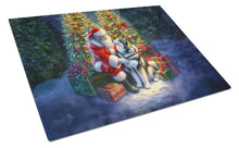 Load image into Gallery viewer, Alaskan Malamute and Santa Claus Glass Cutting Boards – Durable, Decorative Kitchen Art