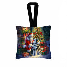 Load image into Gallery viewer, Alaskan Malamute and Santa Claus Hanging Square Fabric Ornament 3.5 × 3.5