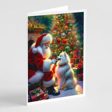 Load image into Gallery viewer, American Eskimo and Santa Claus Greeting Cards - Blank Note Cards – 8-Pack of Artist-Designed Cards with Envelopes