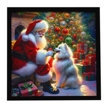 Load image into Gallery viewer, American Eskimo and Santa Claus Framed Metal Print