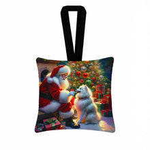 Load image into Gallery viewer, American Eskimo and Santa Claus Hanging Square Fabric Ornament 3.5 × 3.5