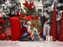 Load image into Gallery viewer, American Eskimo and Santa Claus Throw Pillow - 14x14 Decorative Pillow – Art for Your Home &amp; Patio