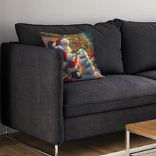 Load image into Gallery viewer, American Eskimo and Santa Claus Throw Pillow - 14x14 Decorative Pillow – Art for Your Home &amp; Patio