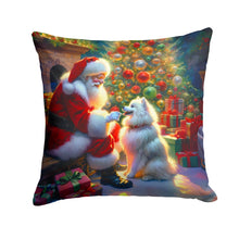 Load image into Gallery viewer, American Eskimo and Santa Claus Throw Pillow - 14x14 Decorative Pillow – Art for Your Home &amp; Patio