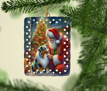 Load image into Gallery viewer, Australian Shepherd and Santa Claus Porcelain Ornament