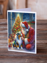 Load image into Gallery viewer, Australian Shepherd and Santa Claus Greeting Cards - Blank Note Cards – 8-Pack of Artist-Designed Cards with Envelopes