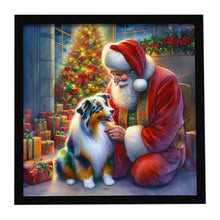 Load image into Gallery viewer, Australian Shepherd and Santa Claus Framed Metal Print