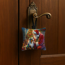 Load image into Gallery viewer, Australian Shepherd and Santa Claus Hanging Square Fabric Ornament 3.5 × 3.5