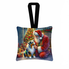 Load image into Gallery viewer, Australian Shepherd and Santa Claus Hanging Square Fabric Ornament 3.5 × 3.5