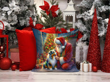 Load image into Gallery viewer, Australian Shepherd and Santa Claus Throw Pillow - 14x14 Decorative Pillow – Art for Your Home &amp; Patio