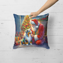 Load image into Gallery viewer, Australian Shepherd and Santa Claus Throw Pillow