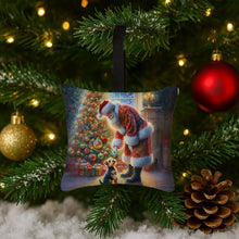 Load image into Gallery viewer, Australian Terrier and Santa Claus Hanging Square Fabric Ornament 3.5 × 3.5