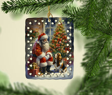 Load image into Gallery viewer, Basset Hound and Santa Claus Porcelain Ornament