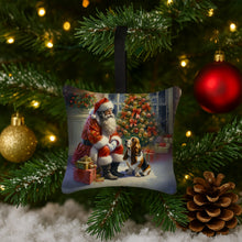 Load image into Gallery viewer, Basset Hound and Santa Claus Hanging Square Fabric Ornament 3.5 × 3.5