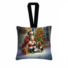 Load image into Gallery viewer, Basset Hound and Santa Claus Hanging Square Fabric Ornament 3.5 × 3.5