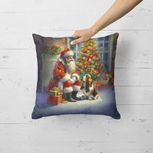 Load image into Gallery viewer, Basset Hound and Santa Claus Throw Pillow