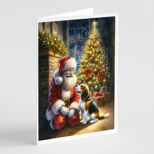 Load image into Gallery viewer, Beagle and Santa Claus Greeting Cards - Blank Note Cards – 8-Pack of Artist-Designed Cards with Envelopes