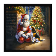 Load image into Gallery viewer, Beagle and Santa Claus Framed Metal Print