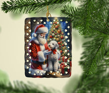 Load image into Gallery viewer, Bedlington Terrier and Santa Claus Porcelain Ornament