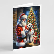 Load image into Gallery viewer, Bedlington Terrier and Santa Claus Greeting Cards - Blank Note Cards – 8-Pack of Artist-Designed Cards with Envelopes