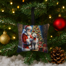Load image into Gallery viewer, Bedlington Terrier and Santa Claus Hanging Square Fabric Ornament 3.5 × 3.5