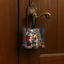 Load image into Gallery viewer, Bedlington Terrier and Santa Claus Hanging Square Fabric Ornament 3.5 × 3.5