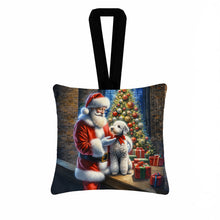 Load image into Gallery viewer, Bedlington Terrier and Santa Claus Hanging Square Fabric Ornament 3.5 × 3.5