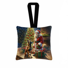 Load image into Gallery viewer, Belgian Malinois and Santa Claus Hanging Square Fabric Ornament 3.5 × 3.5